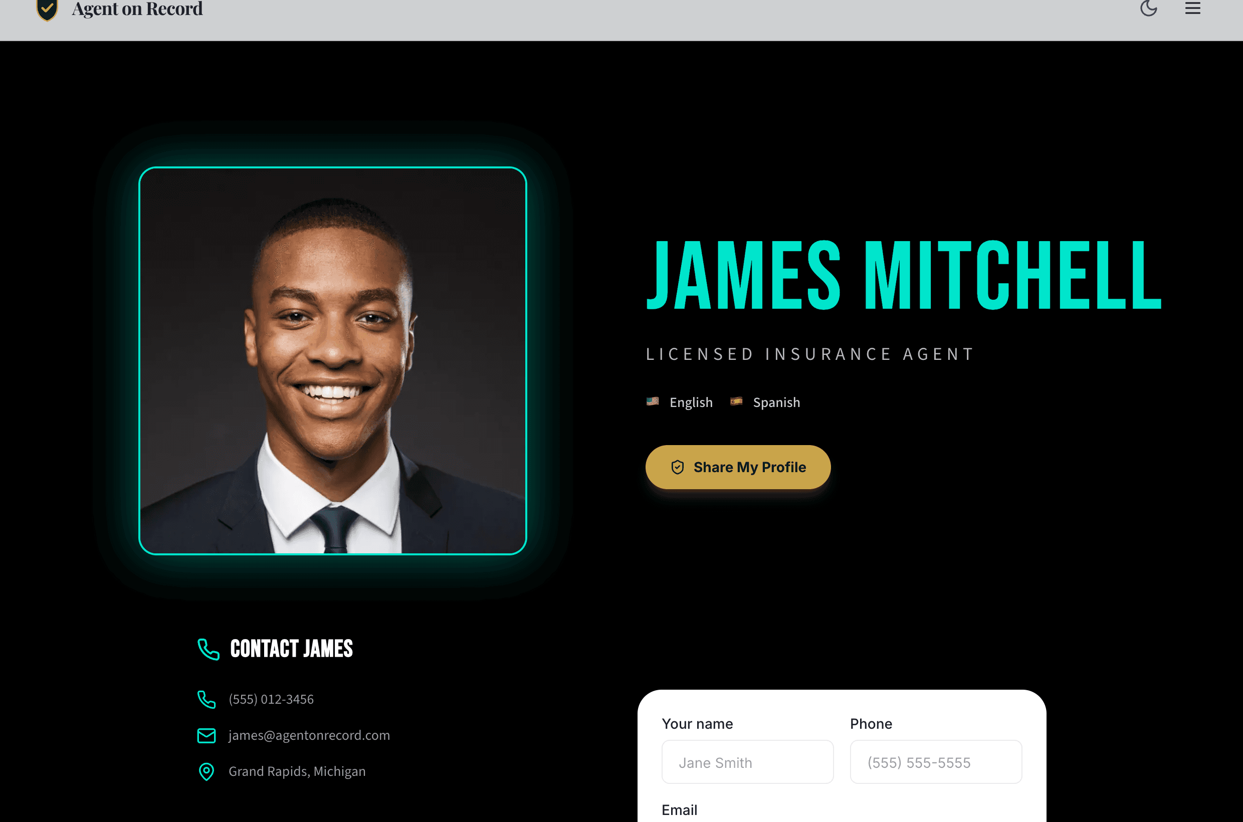 The Bold profile template, rendered live
