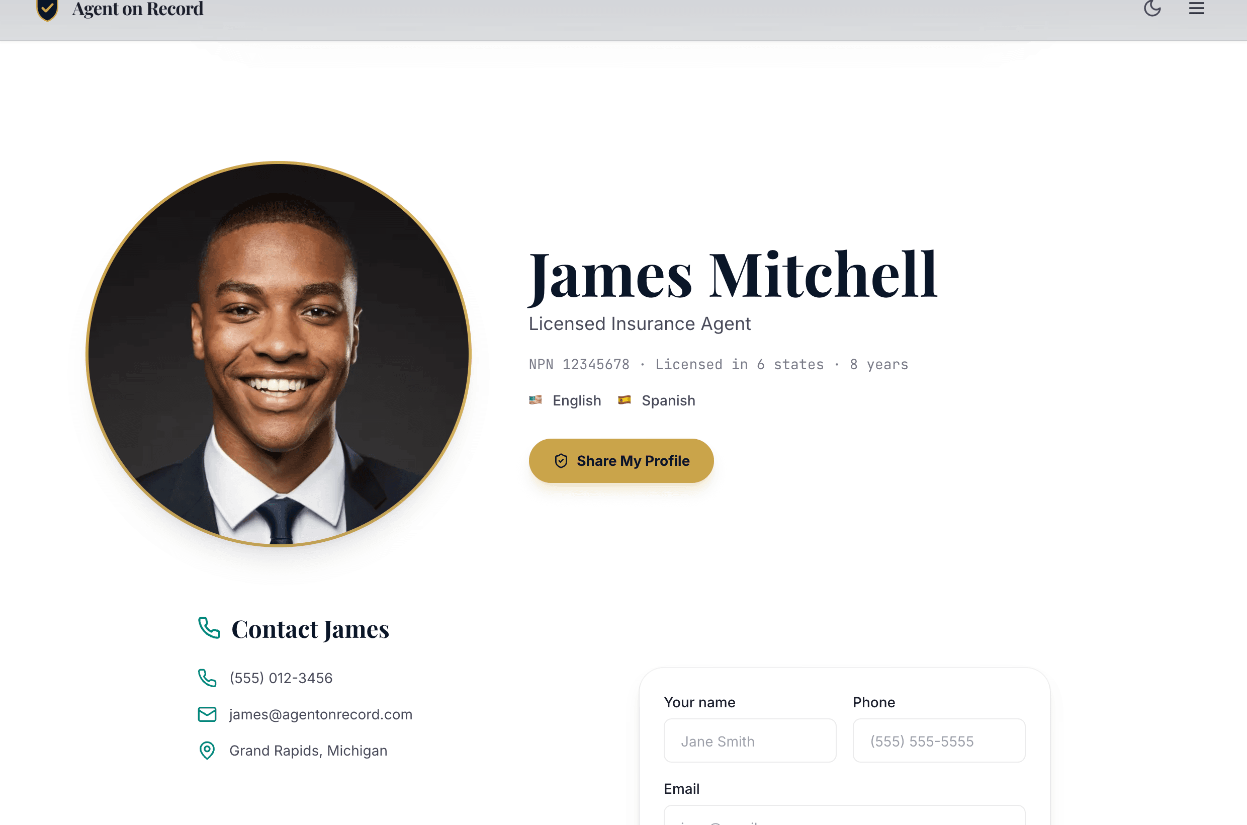 The Classic profile template, rendered live