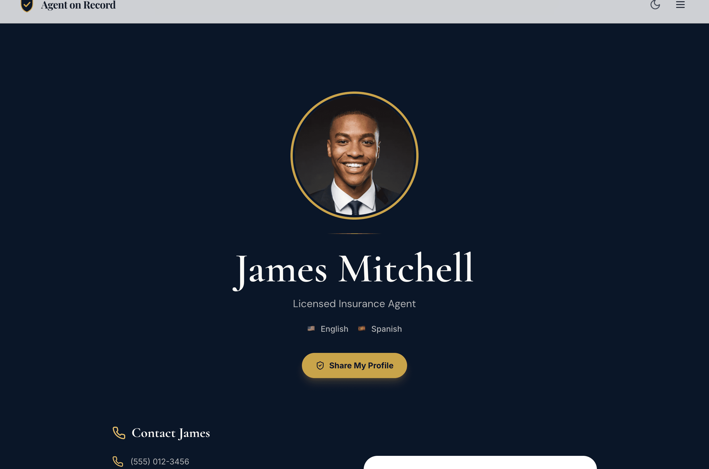 The Executive profile template, rendered live