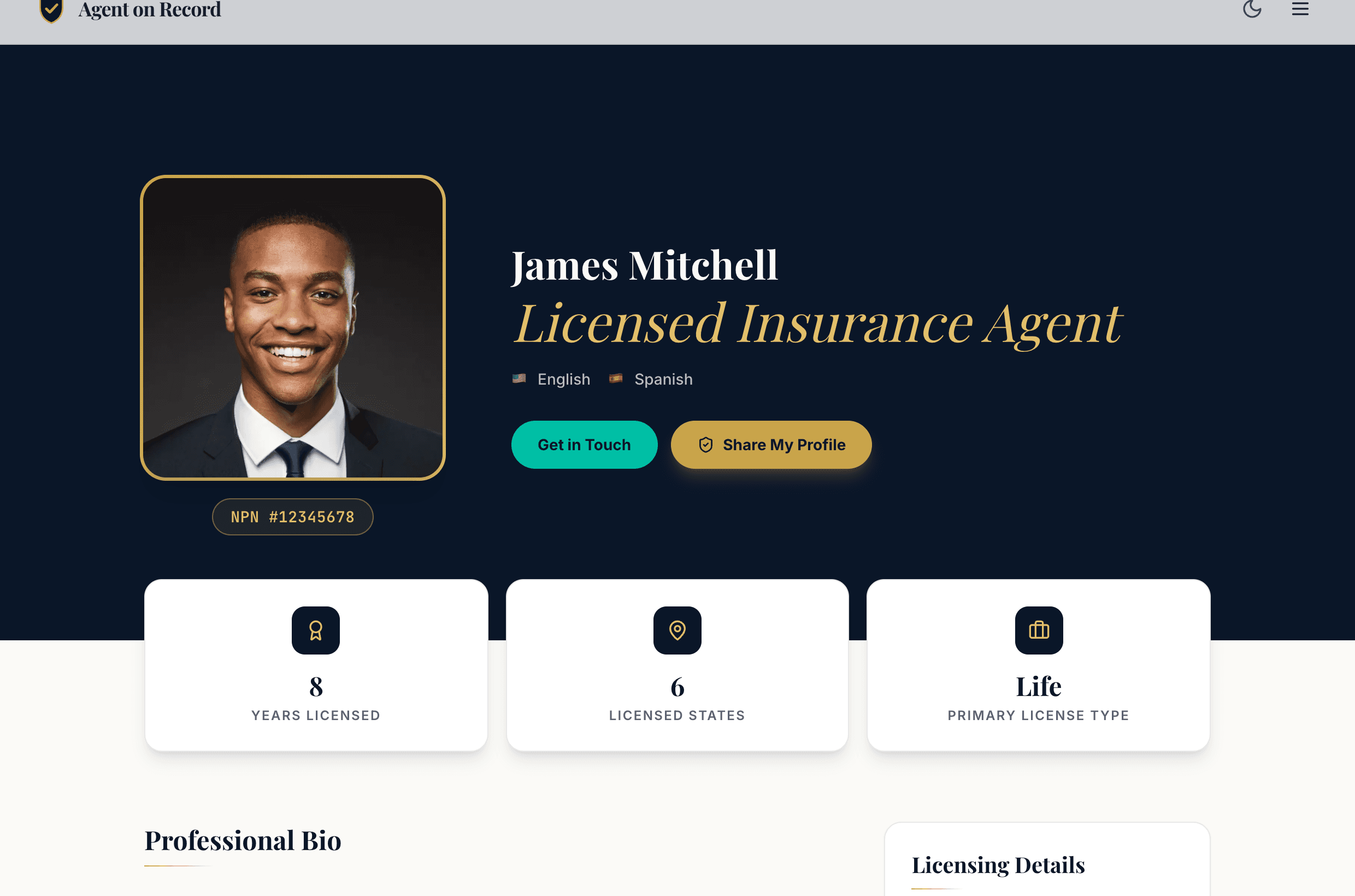 The Ledger profile template, rendered live